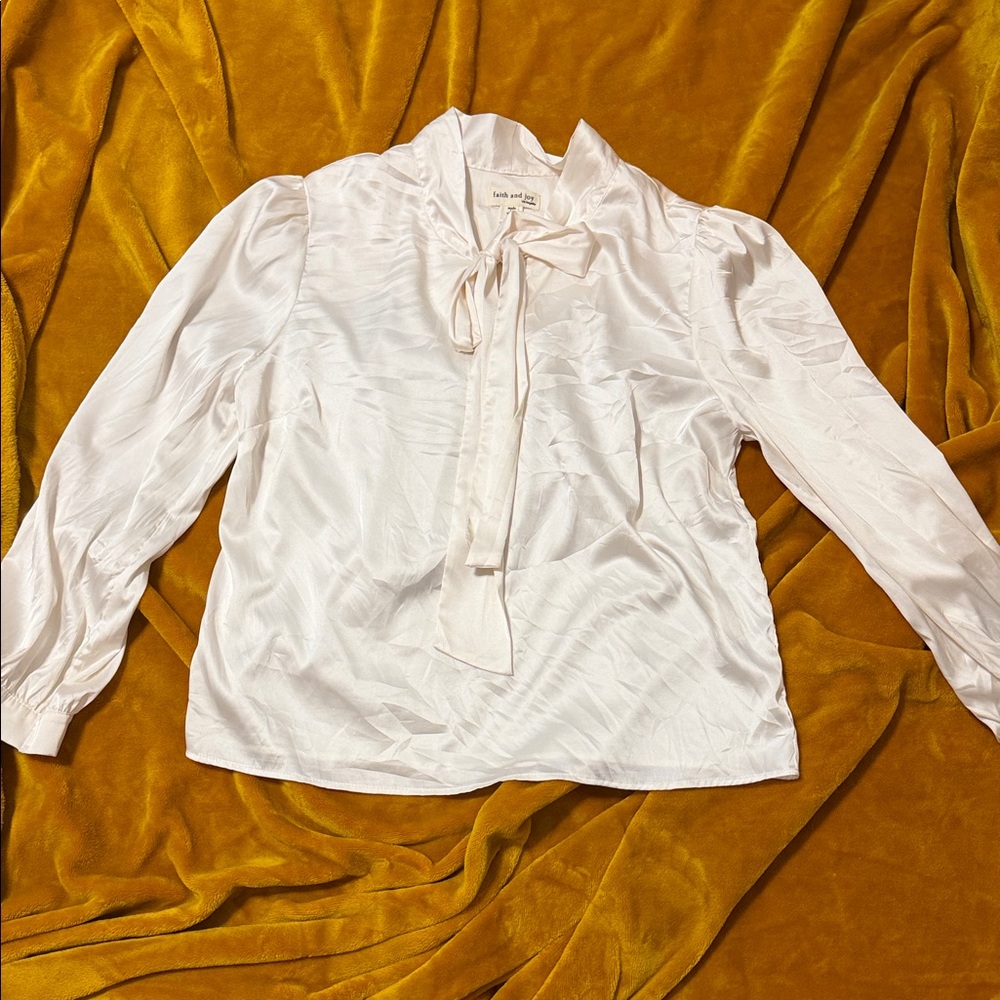 Faith and Joy Cream Blouse with Bow Tie